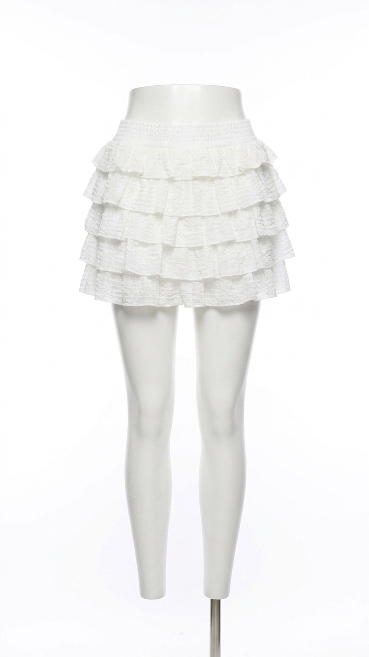NEW PEACH LOVE fairy tale ruffle mini skirt in white